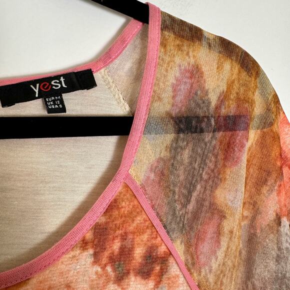 Y2K Mesh Womens Top Shortsleeve Sz M Scoop-Neck Multicolor Rouched Stretch Sheer - Picture 3 of 10